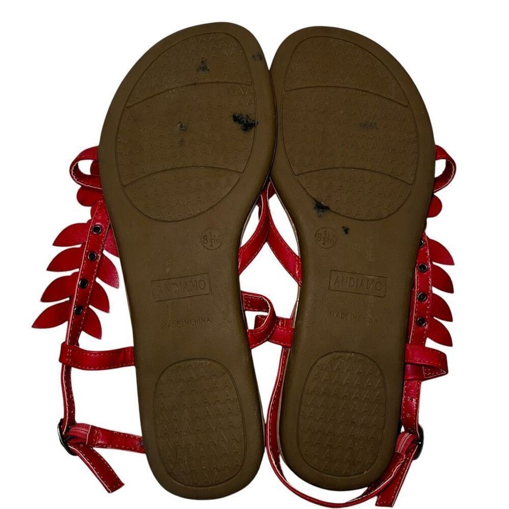 Andiamo Womens Size 8.5 Ascount Flower Motif Sandals Red Flats Ankle Strap - Picture 3 of 4